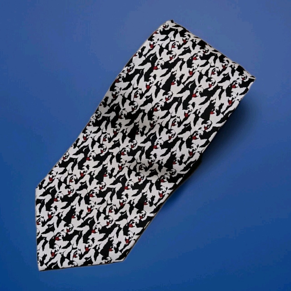 Big Dogs Tie Mens Black White Saint Bernard AOP All Over Dog 100% Silk Necktie